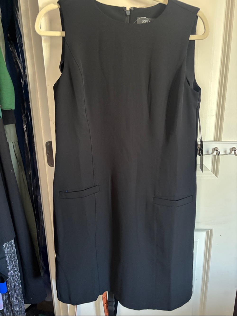 LOFT Black Sleeveless Pocket Shift Midi Dress